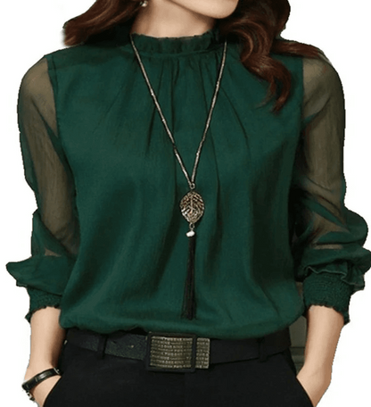 Elegante Blusa De Cuello Con Volantes Para Mujer | Manga Larga