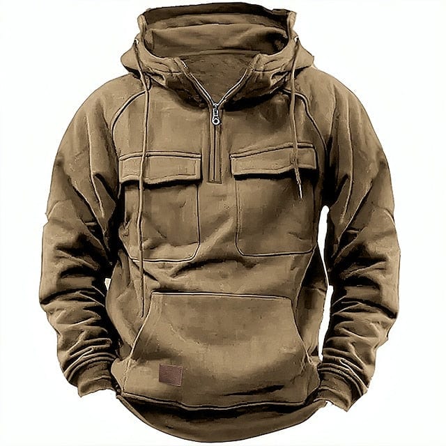 Sudadera Con Capucha Y Media Cremallera Para Hombre | Múltiples Bolsillos