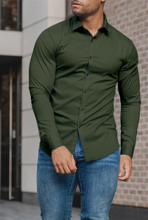 Camisa De Vestir Abotonada Para Hombre | Sin Arrugas