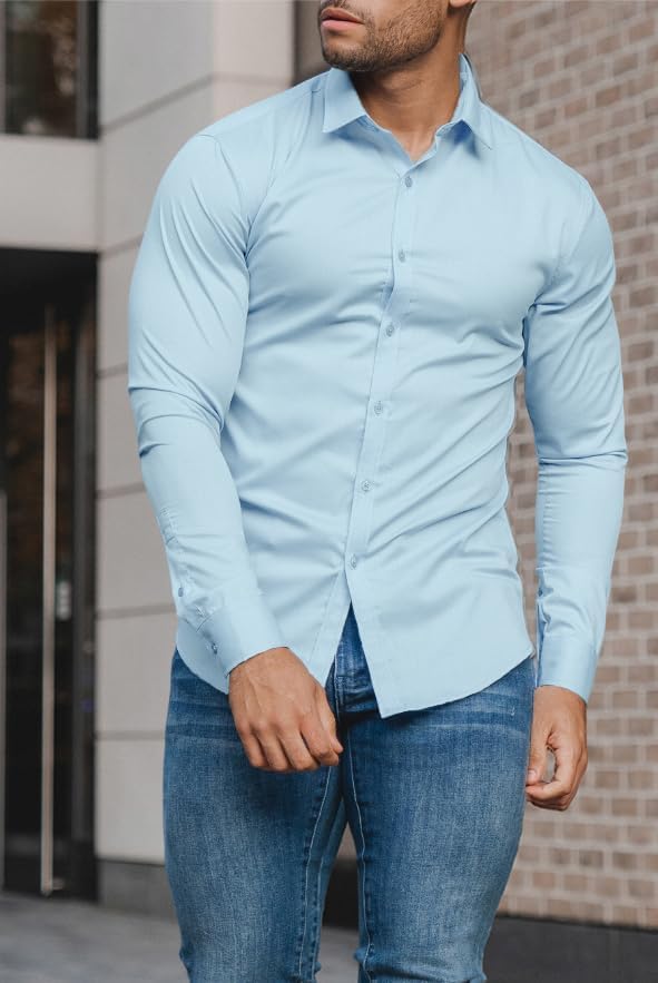 Camisa De Vestir Abotonada Para Hombre | Sin Arrugas