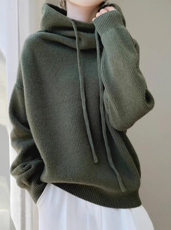 Bluza z kapturem i długimi rękawami w dużym rozmiarze dla kobiet | Dzianinowa