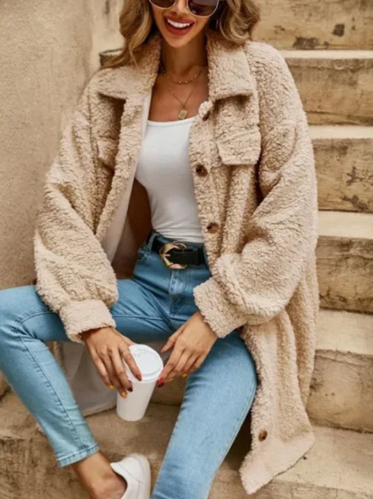 Abrigo Abotonado Extragrande Y Cálido Para Mujer | Invierno