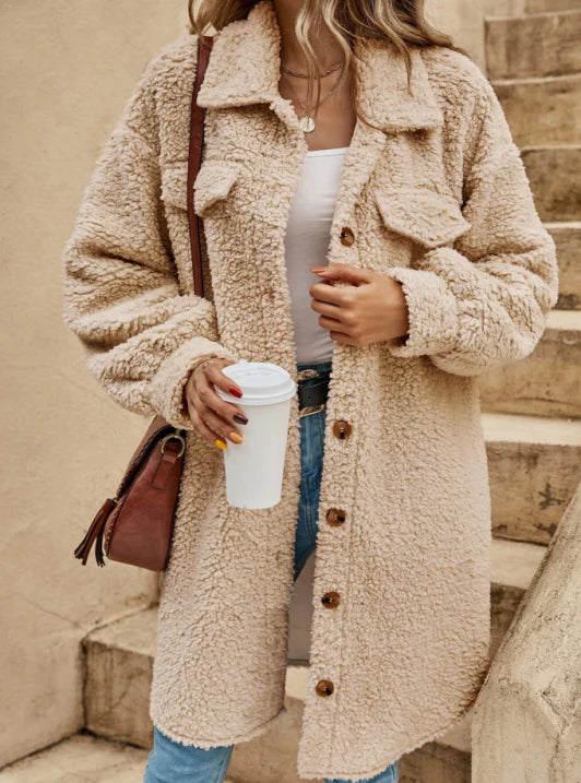 Abrigo Abotonado Extragrande Y Cálido Para Mujer | Invierno