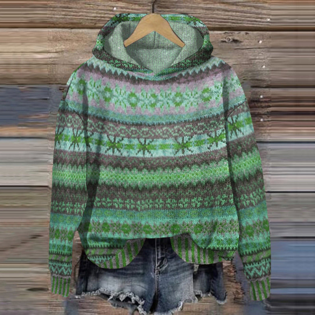 Sudadera Con Capucha De Invierno De Punto Estampado Wome | Mangas Largas