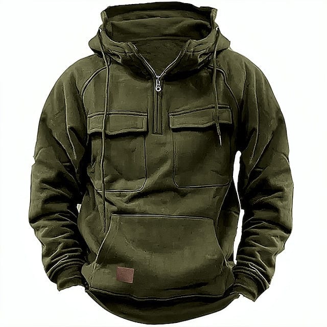 Sudadera Con Capucha Y Media Cremallera Para Hombre | Múltiples Bolsillos