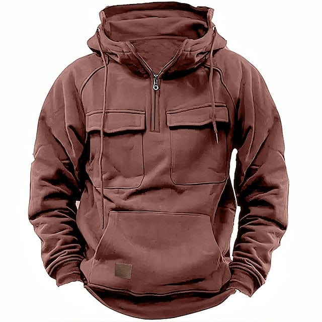Sudadera Con Capucha Y Media Cremallera Para Hombre | Múltiples Bolsillos