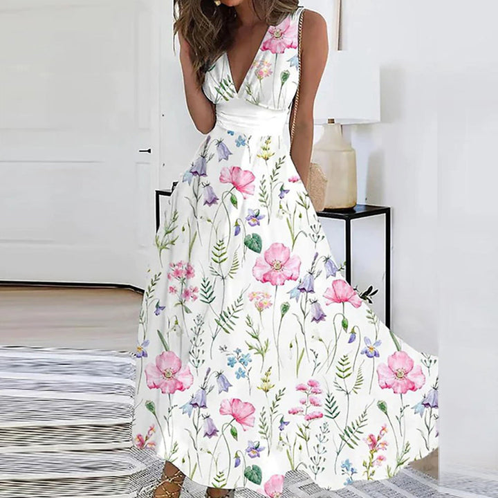 Vestido Floral Sin Mangas En Línea A Para Mujer | Maxi