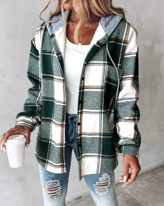 Chaqueta Con Capucha A Cuadros Para Mujer | Cálida