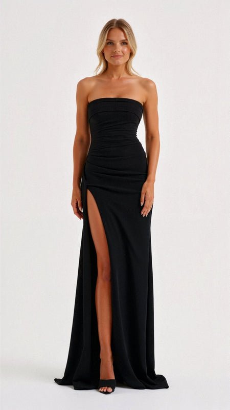 Vestido De Noche Acanalado Sin Tirantes Para Mujer | Maxi