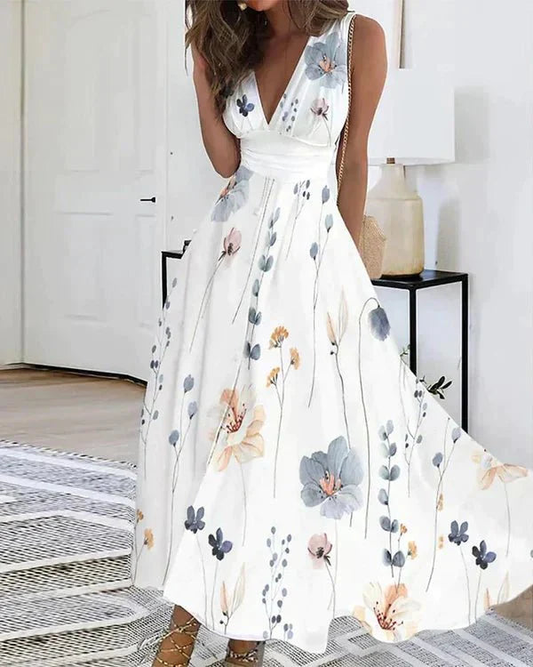 Vestido Floral Sin Mangas En Línea A Para Mujer | Maxi