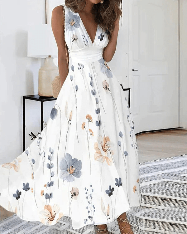 Vestido Floral Sin Mangas En Línea A Para Mujer | Maxi