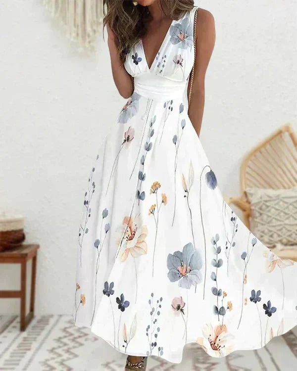 Vestido Floral Sin Mangas En Línea A Para Mujer | Maxi