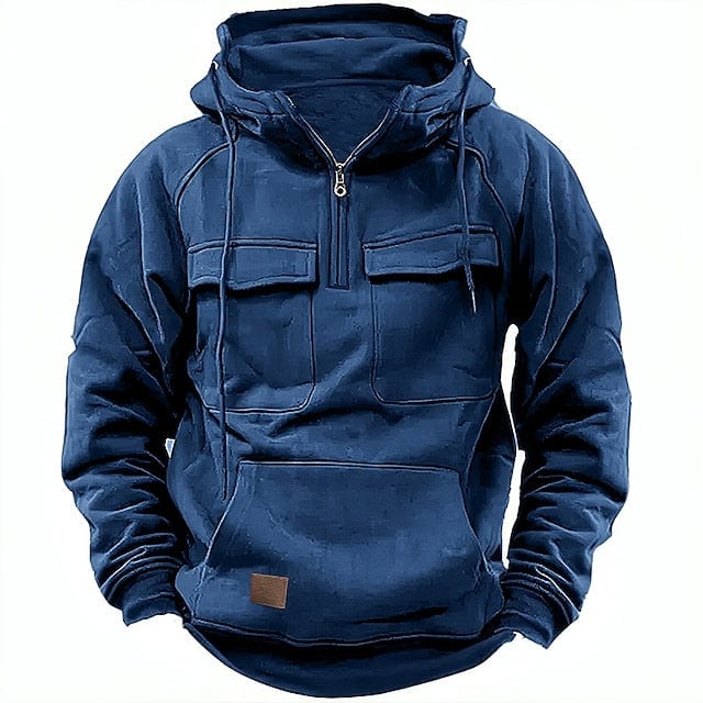 Sudadera Con Capucha Y Media Cremallera Para Hombre | Múltiples Bolsillos