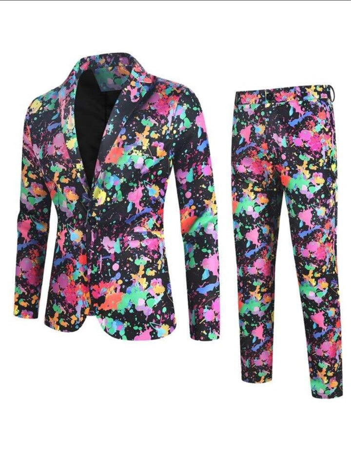 Traje De Dos Piezas Estampado Para Invitados De Boda Para Hombre | Cómodo