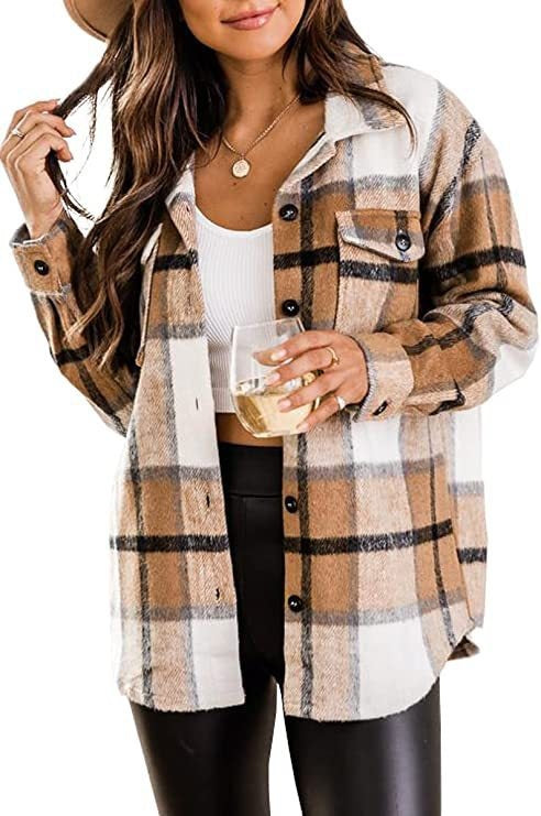 Chaqueta Camisa Con Botones Para Mujer | A Cuadros