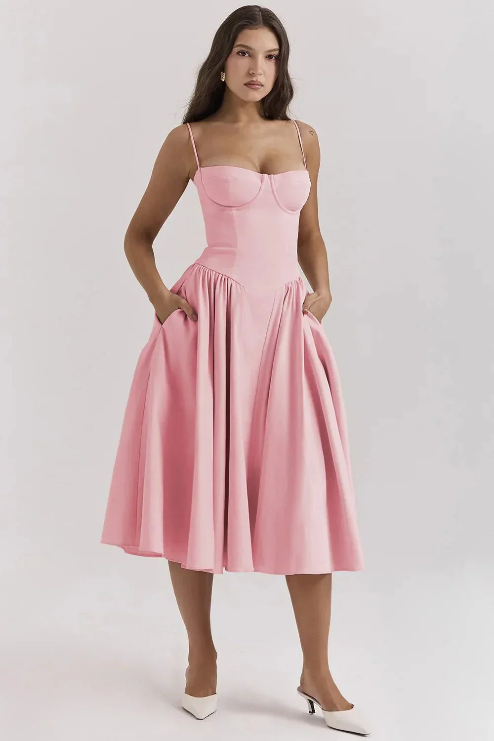 Vestido Con Tirantes Finos Y Falda Acampanada Para Mujer | Midi