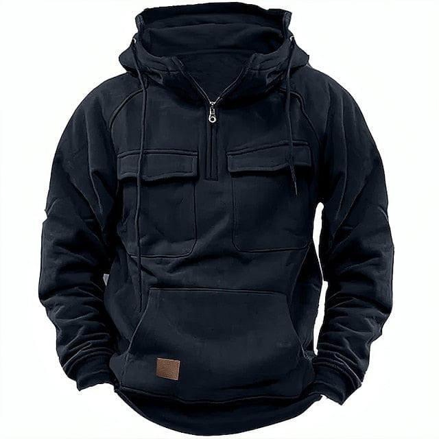 Sudadera Con Capucha Y Media Cremallera Para Hombre | Múltiples Bolsillos
